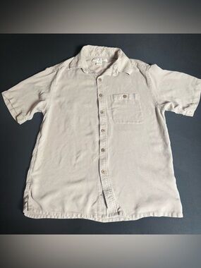 Island Republic 100% Silk Button Up Shirt Beige Medium Resort Casual